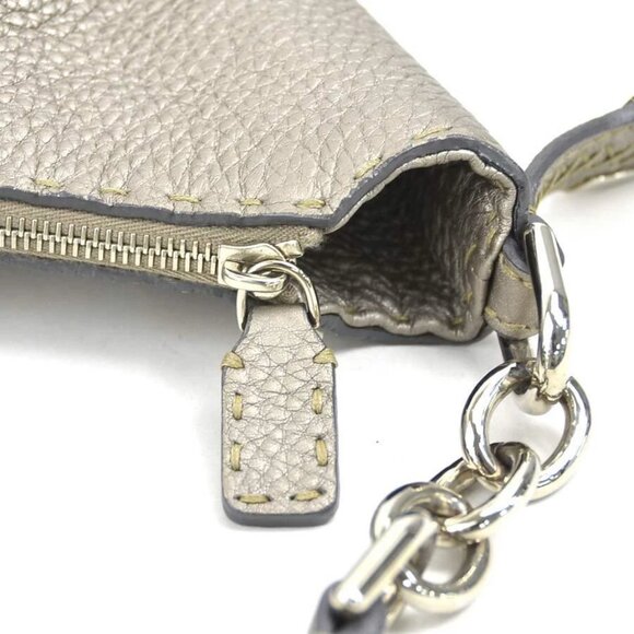 FENDI Selleria Shoulder Bag Gold Gray Leather/Silvertone - Picture 11 of 12